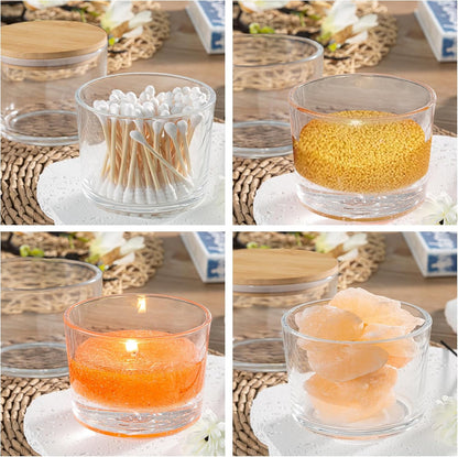 12 Pack 14 oz Clear Glass Candle Jars with Bamboo Lids – Candle Making Kit Includes Wick Holders, Wicks, Labels, and Glue Dots – Reusable and Multipurpose